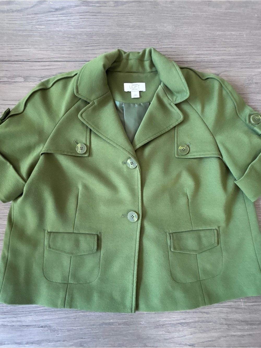 LOFT Olive Green Short Peacoat Style Jacket  with Button Details